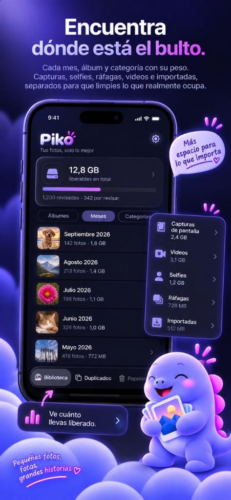 Pantalla de Piko con el peso de cada mes del carrete